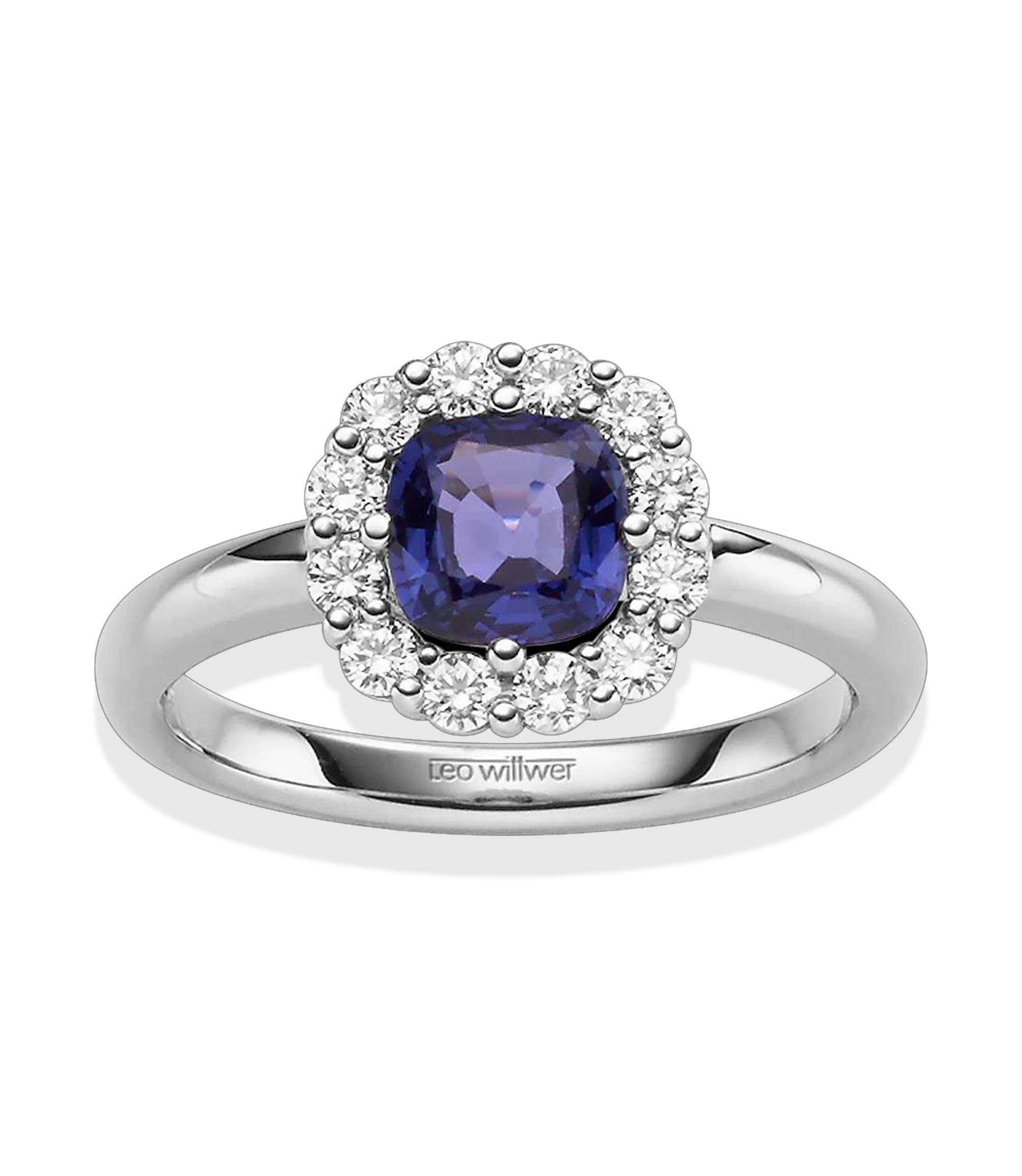 Antragsring Saphir 0,99 Ct mit Brillanten 0,35 Ct